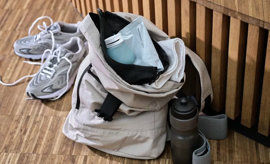 Photo of Peristeen Light in a sports bag. Peristeen Light is designed to help those how struggle with defecation and/or stool leakage conditions. 